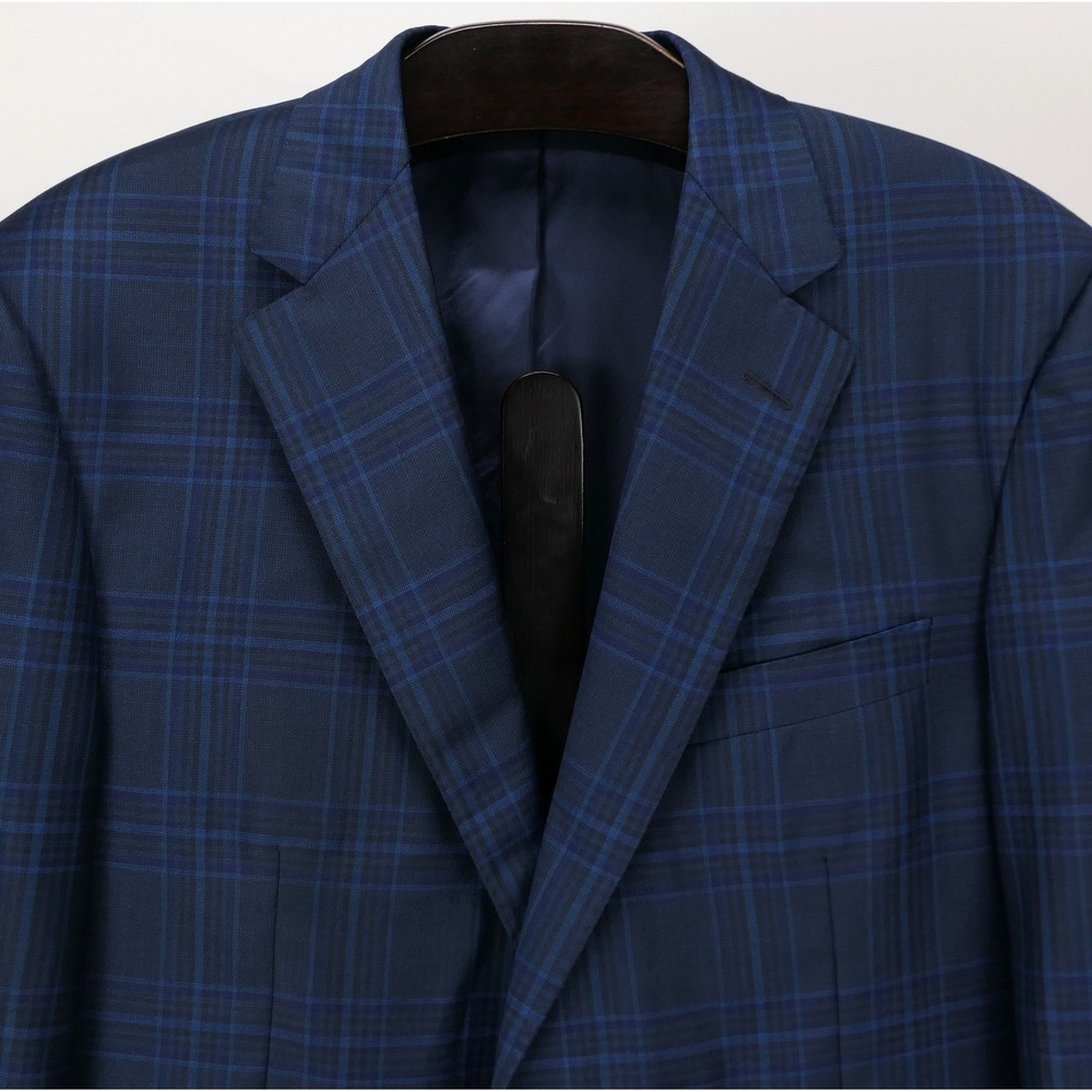 Samuelsohn x Zegna Mens 42R Blue Plaid Wool Silk Luxury Blazer